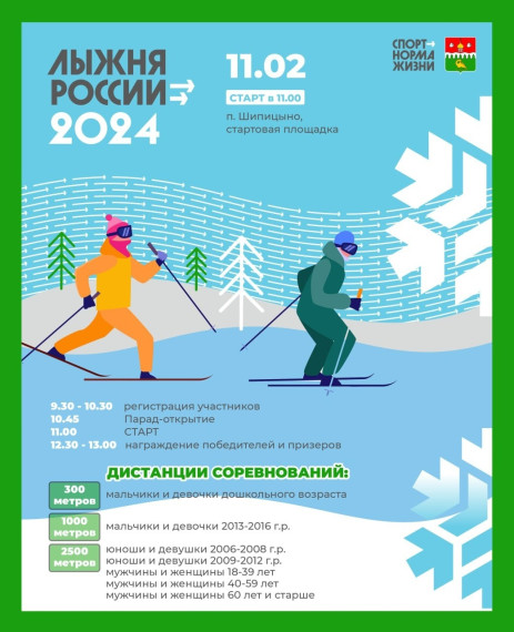 11 февраля приглашаем жителей и гостей Котласского округа принять участие во Всероссийском спортивном празднике «Лыжня России».